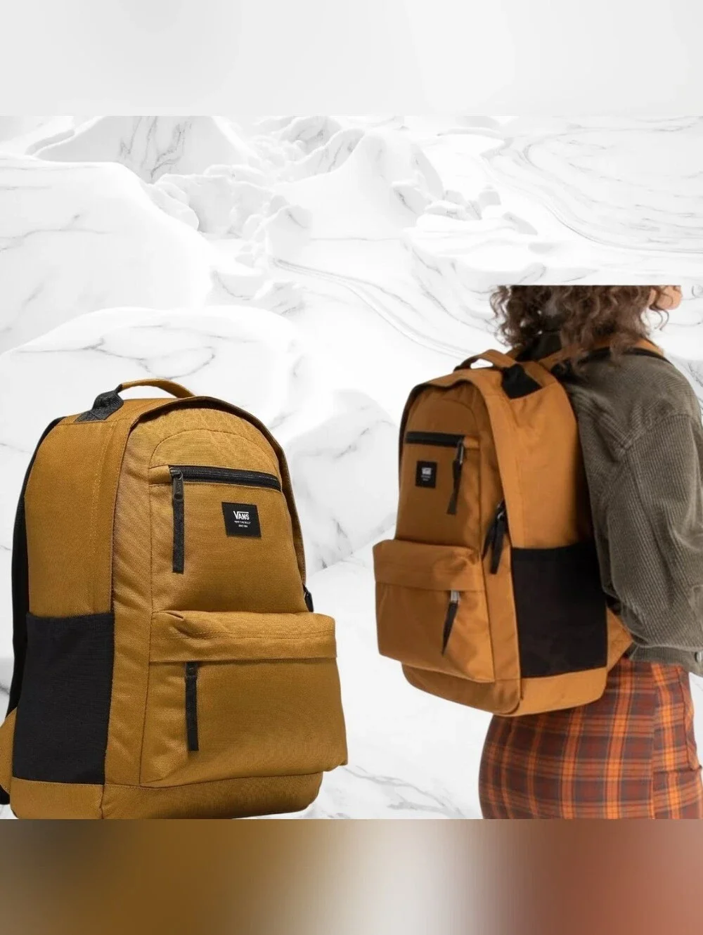 Vans Tan Canvas Backpack with Black Accents